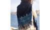 Women Scarf Embroidered rectangular size Black color embroidered with blue 